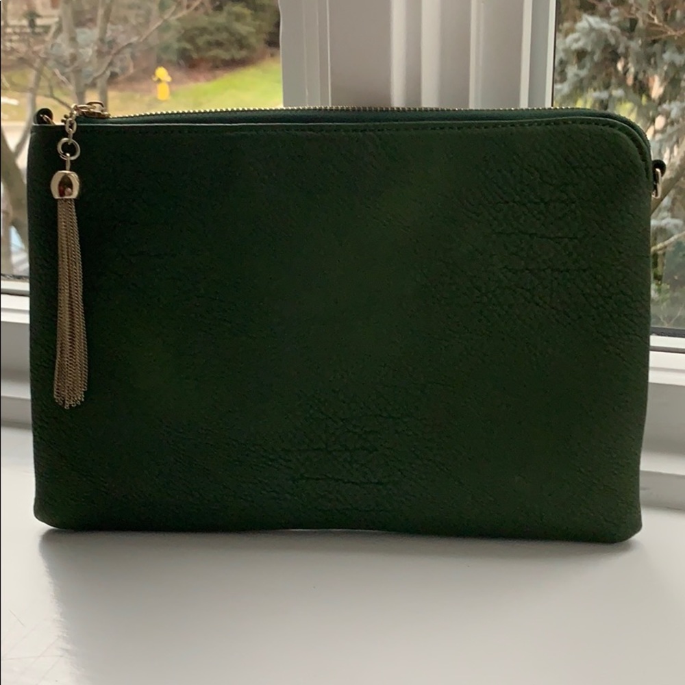 Green clutch with gold tassel
